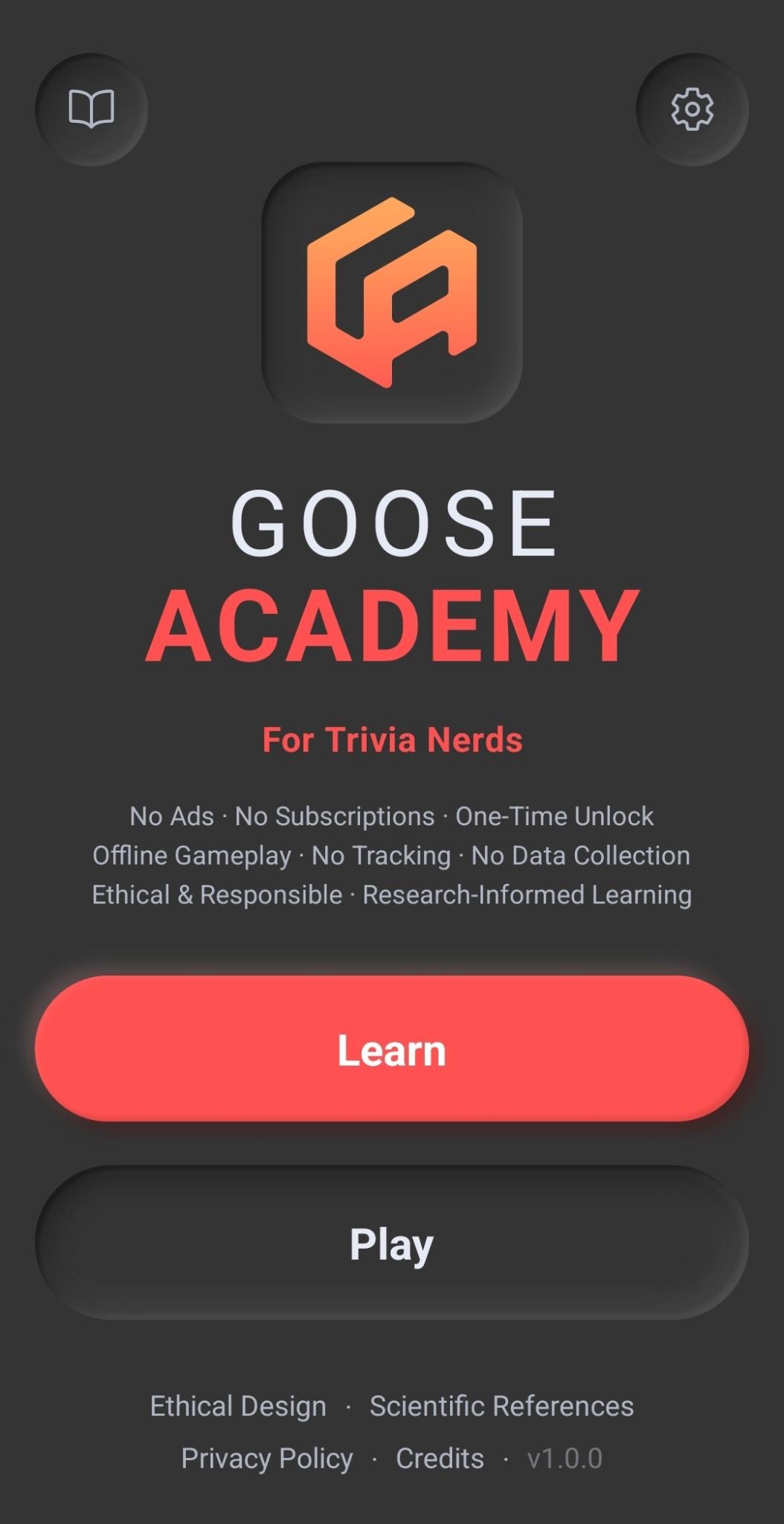 Goose Academy home screen